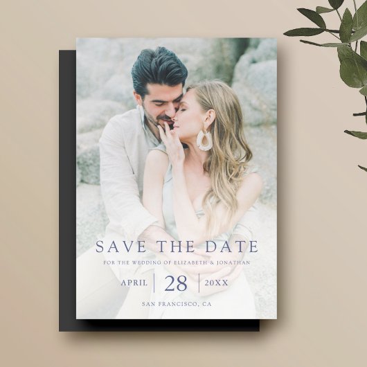 Invitation Magnétique Simple Elegant Bleu Texte Enregistrer la photo Dat