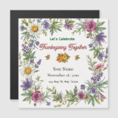 Invitation Magnétique Simple Elegant Flower Framed Friendsgiving (Devant / Derrière)