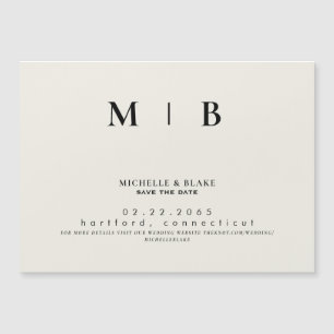 Invitation Magnétique Simple & Élégant Monogramme Beige Save the Date