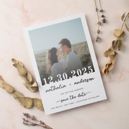 Invitation Magnétique Simple Élégant Script Photo Enregistrer Le Mariage