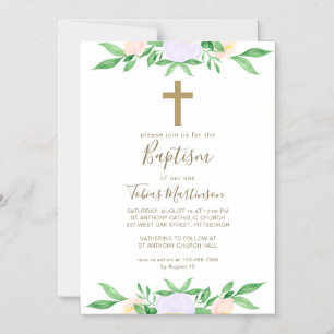 Invitation Magnétique Simple Floral avec Baptême de Croix