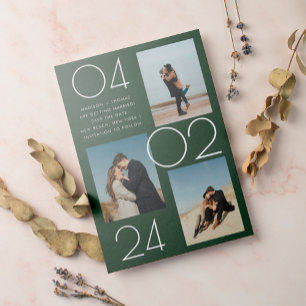Invitation Magnétique Simple Forest Green 3 Photo Wedding Enregistrer La