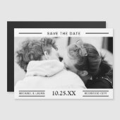 Invitation Magnétique Simple Mariage noir blanc Photo Enregistrer la dat (Devant / Derrière)
