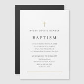 Invitation Magnétique Simple minimal Gold Cross Baptême religieux (Devant / Derrière)