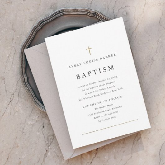 Invitation Magnétique Simple minimal Gold Cross Baptême religieux