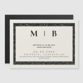 Invitation Magnétique Simple Monogram Beige & Noir Save the Date (Devant / Derrière)