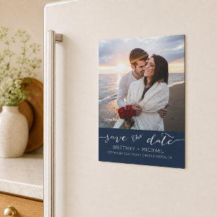 Invitation Magnétique Simple Photo Navy Enregistrer la Date