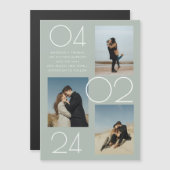 Invitation Magnétique Simple Sage Green 3 Photo Wedding Enregistrer La D (Devant / Derrière)