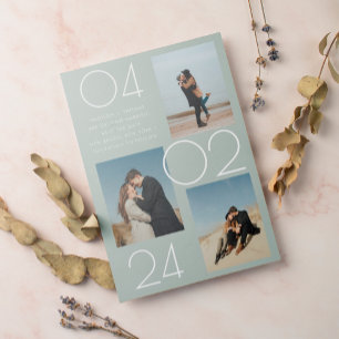 Invitation Magnétique Simple Sage Green 3 Photo Wedding Enregistrer La D