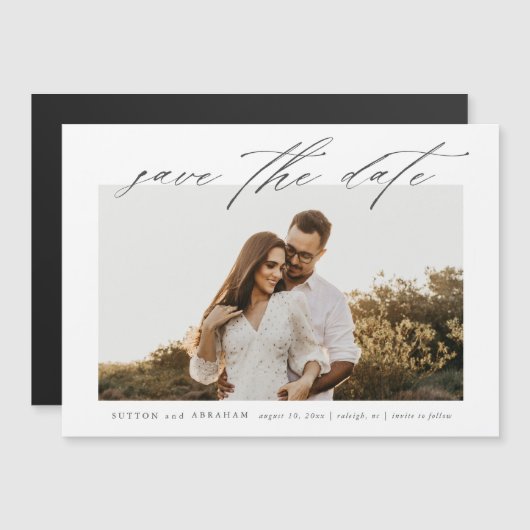 Invitation Magnétique Simple Script Mariage Photo Enregistrer La Date (Devant / Derrière)