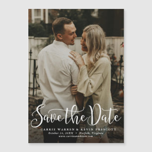 Invitation Magnétique Simple script photo enregistrer la date