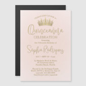 Invitation Magnétique Simply Elegant Quinceañera Crown Blush Pink & Gold (Devant / Derrière)