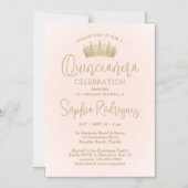 Invitation Magnétique Simply Elegant Quinceañera Crown Blush Pink & Gold (Recto)