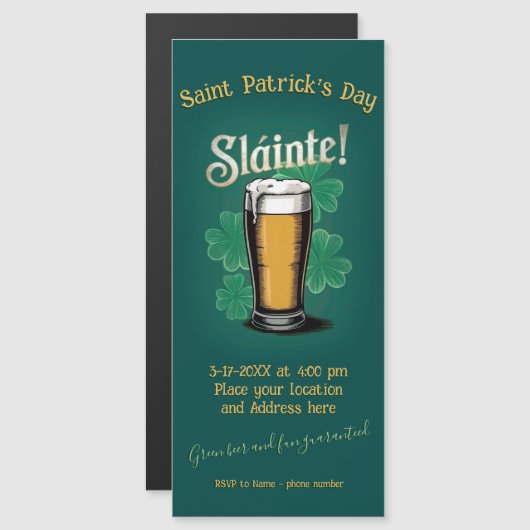 Invitation Magnétique Slàinte ! Saint Patrick's Day Pint of Beer on Gree (Devant / Derrière)