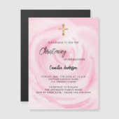 Invitation Magnétique Soft rose floral fille luxe (Devant / Derrière)