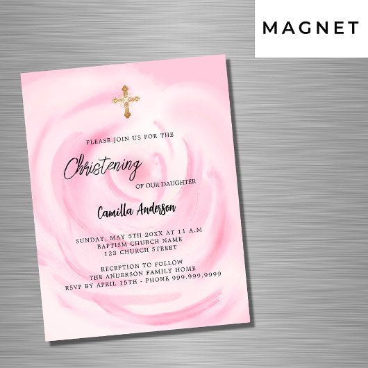 Invitation Magnétique Soft rose floral fille luxe