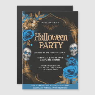 Invitation Magnétique Soirée d'Halloween Bleu & Or
