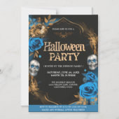 Invitation Magnétique Soirée d'Halloween Bleu & Or (Recto)