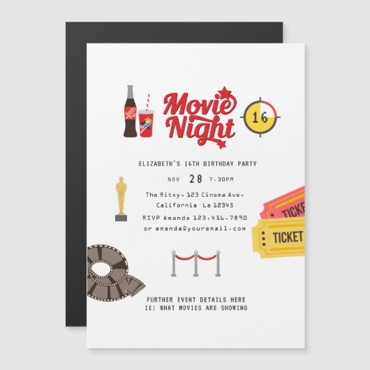 Invitation Magnétique Soirée Retro Movie Anniversaire (Devant / Derrière)