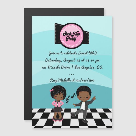 Invitation Magnétique Soirée Sock Hop (Devant / Derrière)