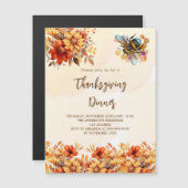 Invitation Magnétique Soirée Thanksgiving soirée orangé apeille fleurie (Devant / Derrière)