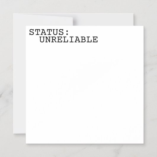 Invitation Magnétique Status Unreliable Minimalist Typographic (Recto)