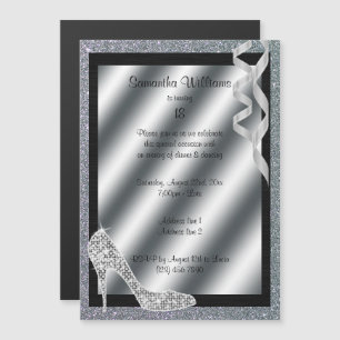 Invitation Magnétique Stiletto et Streamers de la Glittery 18e anniversa