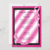 Invitation Magnétique Stiletto et Streamers rose Glittery Sweet 16 (Recto)