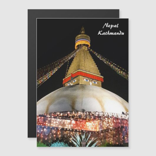 Invitation Magnétique Stupa Boudhanath, Katmandou la nuit - Népal (Devant / Derrière)