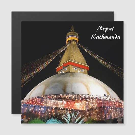 Invitation Magnétique Stupa Boudhanath, Katmandou la nuit - Népal (Devant / Derrière)