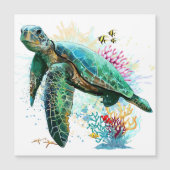 Invitation Magnétique Style d'aquarelle sous-marine de tortue marine (Devant)