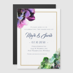Invitation Magnétique Succulents violets avec Mariage de ligne de bronza