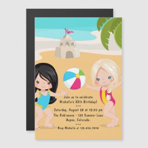 Invitation Magnétique Summer Beach Fille fête d'anniversaire