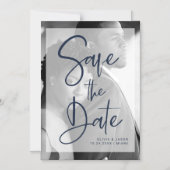 Invitation Magnétique Superposition bleue et blanche de la marine| Photo (Recto)