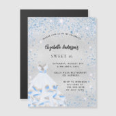 Invitation Magnétique Sweet 16 argent bleu scintille de fête luxe (Devant / Derrière)