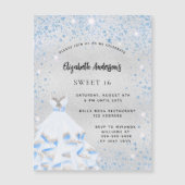 Invitation Magnétique Sweet 16 argent bleu scintille de fête luxe (Devant)