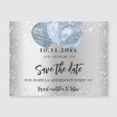 Invitation Magnétique Sweet 16 ballons bleu argent aimant enregistrer la (Devant)