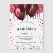 Invitation Magnétique Sweet 16 ballons rouges blanc luxe (Devant)