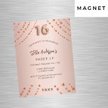 Invitation Magnétique Sweet 16 étoiles d'or rose luxe<br><div class="desc">Pour une soirée Sweet 16,  16ème anniversaire. Un arrière - plan rose à gradient or. Décoré d'étoiles. Personnalisez et ajoutez un nom,  les détails de la fête,  l'année de naissance. Le nom est écrit avec un script de style manuscrit</div>
