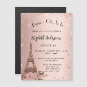 Invitation Magnétique Sweet 16 Paris rose or Eiffel tour luxe (Devant / Derrière)
