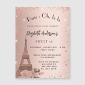 Invitation Magnétique Sweet 16 Paris rose or Eiffel tour luxe (Devant)