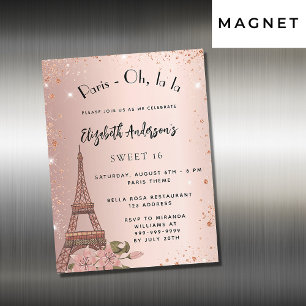 Invitation Magnétique Sweet 16 Paris rose or Eiffel tour luxe