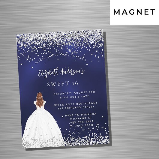 Invitation Magnétique Sweet 16 robe bleu marine luxe