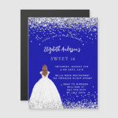 Invitation Magnétique Sweet 16 robe de parties scintillant bleue royale (Devant / Derrière)