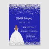 Invitation Magnétique Sweet 16 robe de parties scintillant bleue royale (Devant)