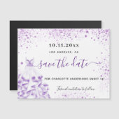 Invitation Magnétique Sweet 16 robe violette enregistrer l'aimant de dat (Devant / Derrière)