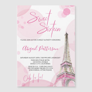 Invitation Magnétique Sweet 16 Rose Blanc Paris thème Anniversaire