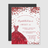 Invitation Magnétique Sweet 16 rouge robe blanche luxe (Devant / Derrière)