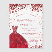 Invitation Magnétique Sweet 16 rouge robe blanche luxe (Devant)