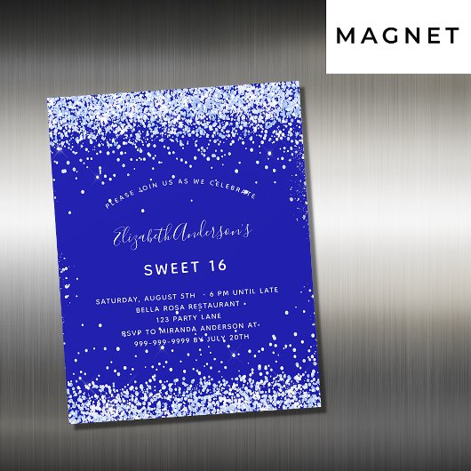 Invitation Magnétique Sweet 16 royal bleu blanc luxe